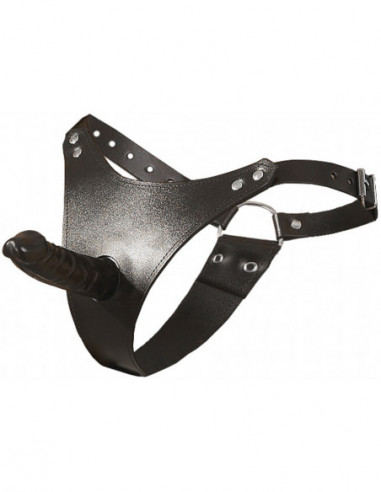 Kožené kalhotky s latexovým připínákem (strap-on)