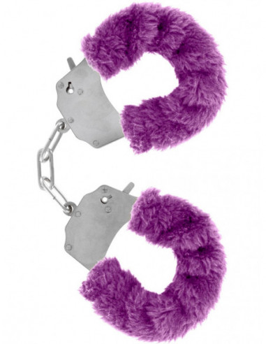 Kovová pouta na ruce s plyšovým kožíškem Furry Fun Cuffs - TOYJOY (fialová)