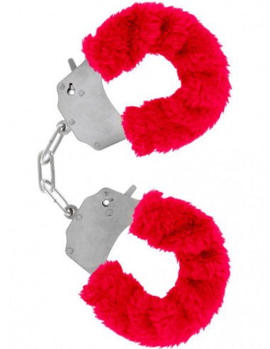 Kovová pouta na ruce s plyšovým kožíškem Furry Fun Cuffs - červená