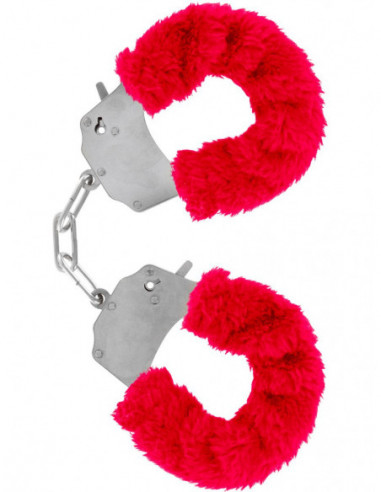 Kovová pouta na ruce s plyšovým kožíškem Furry Fun Cuffs - TOYJOY (červená)