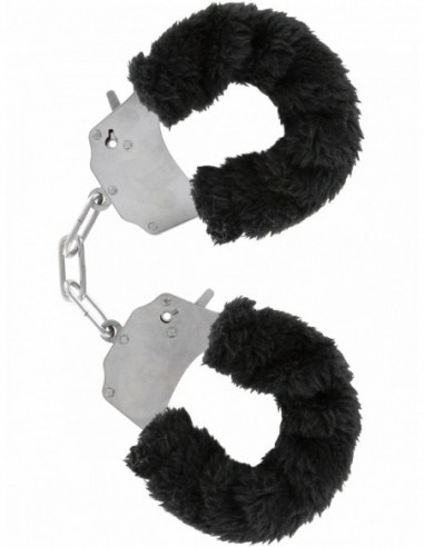 Kovová pouta na ruce s plyšovým kožíškem Furry Fun Cuffs - TOYJOY (černá)