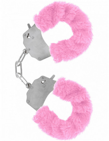 Kovová pouta na ruce s plyšovým kožíškem Furry Fun Cuffs - TOYJOY (růžová)