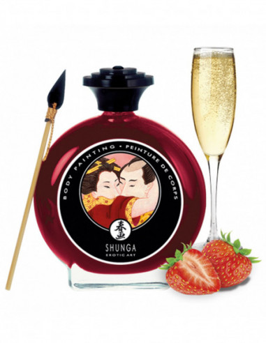 Slíbatelný bodypainting Sparkling Strawberry Wine - Shunga, 100 ml
