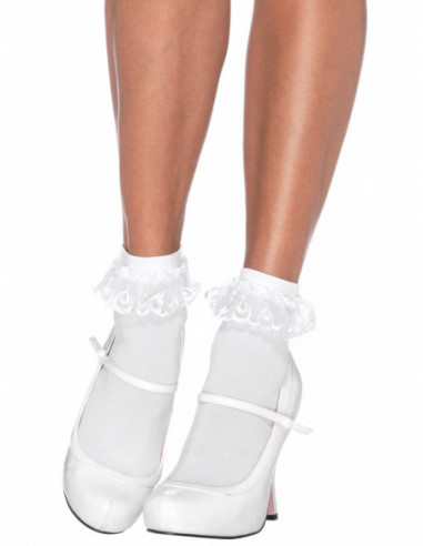 Bílé kotníkové ponožky s volánky z krajky - Leg Avenue