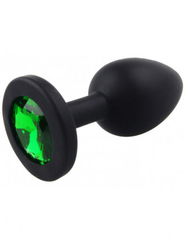 Malý anální kolík ze silikonu se šperkem - tmavě zelený