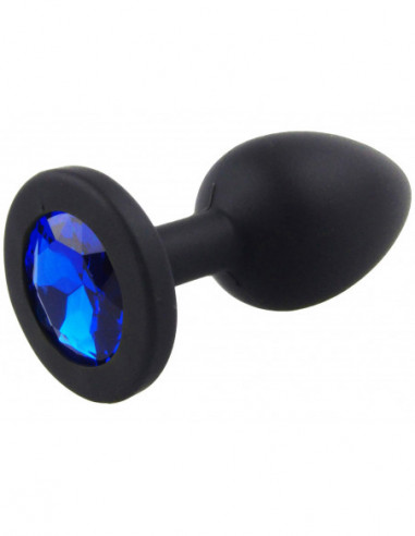 Malý anální kolík ze silikonu se šperkem - tmavě modrý