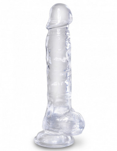 Transparentní realistické dildo s varlaty a přísavkou King Cock Clear 8"