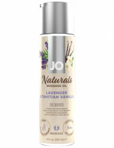 Masážní olej s esenciálními oleji Naturals Lavender & Tahitian Vanilla - System JO (120 ml)